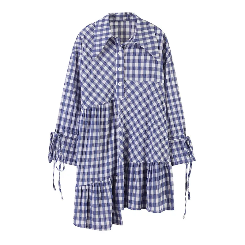 8GIRLS CHECK SHIRT DRESS WITH TIE SLEEVES