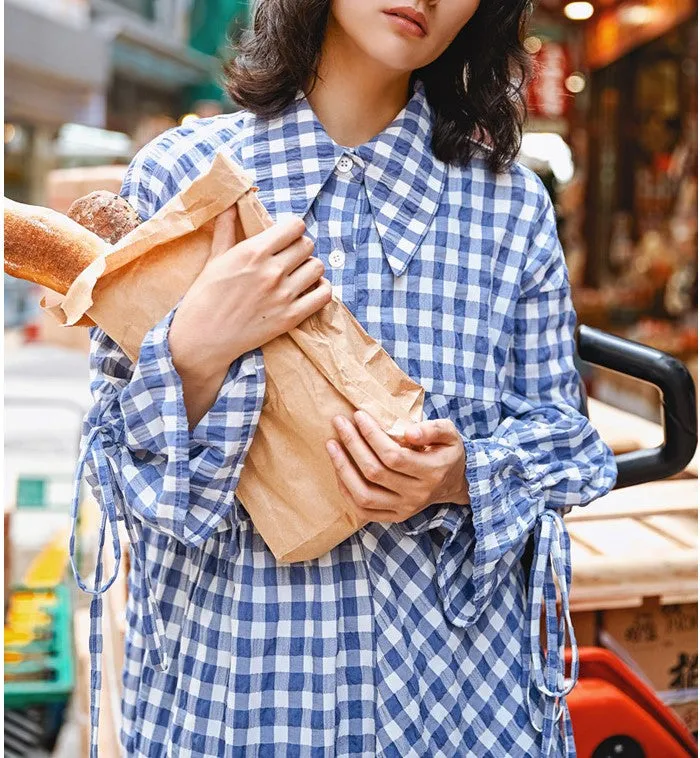 8GIRLS CHECK SHIRT DRESS WITH TIE SLEEVES