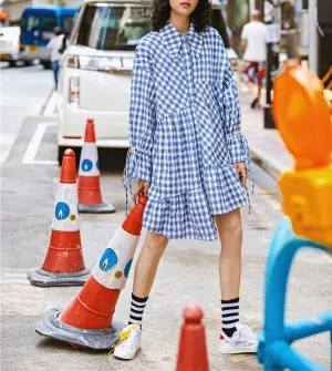 8GIRLS CHECK SHIRT DRESS WITH TIE SLEEVES