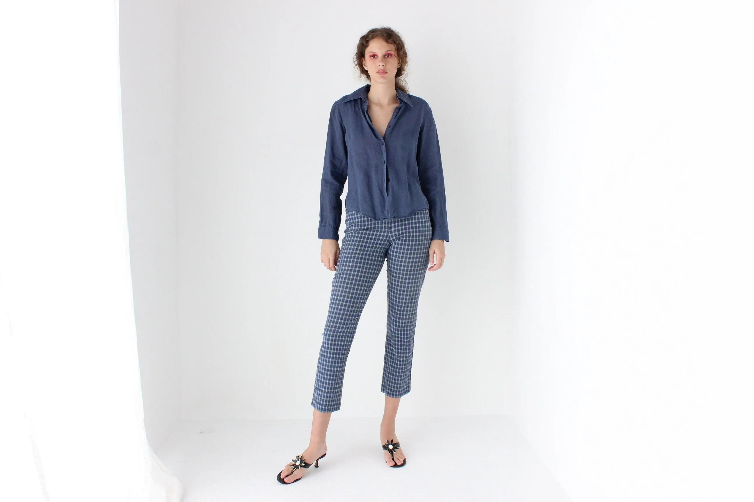 90s Benetton Italy Blue Linen Button Up