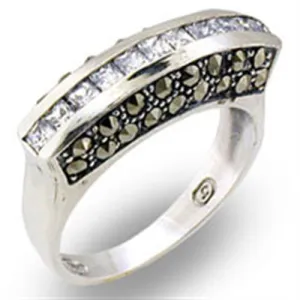 925 Sterling Silver Ring AAA GRD CZ Clear 31010 for Women Style Antique