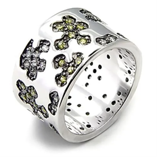 925 Sterling Silver Ring AAA GRD CZ Olivine 7X229 for Women Style Rhodium