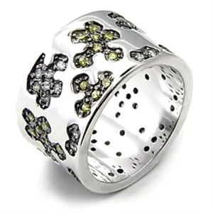 925 Sterling Silver Ring AAA GRD CZ Olivine 7X229 for Women Style Rhodium