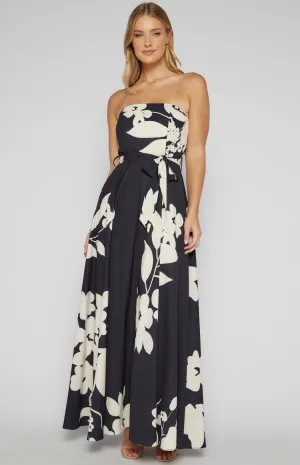 Abstract Floral Strapless Maxi Dress