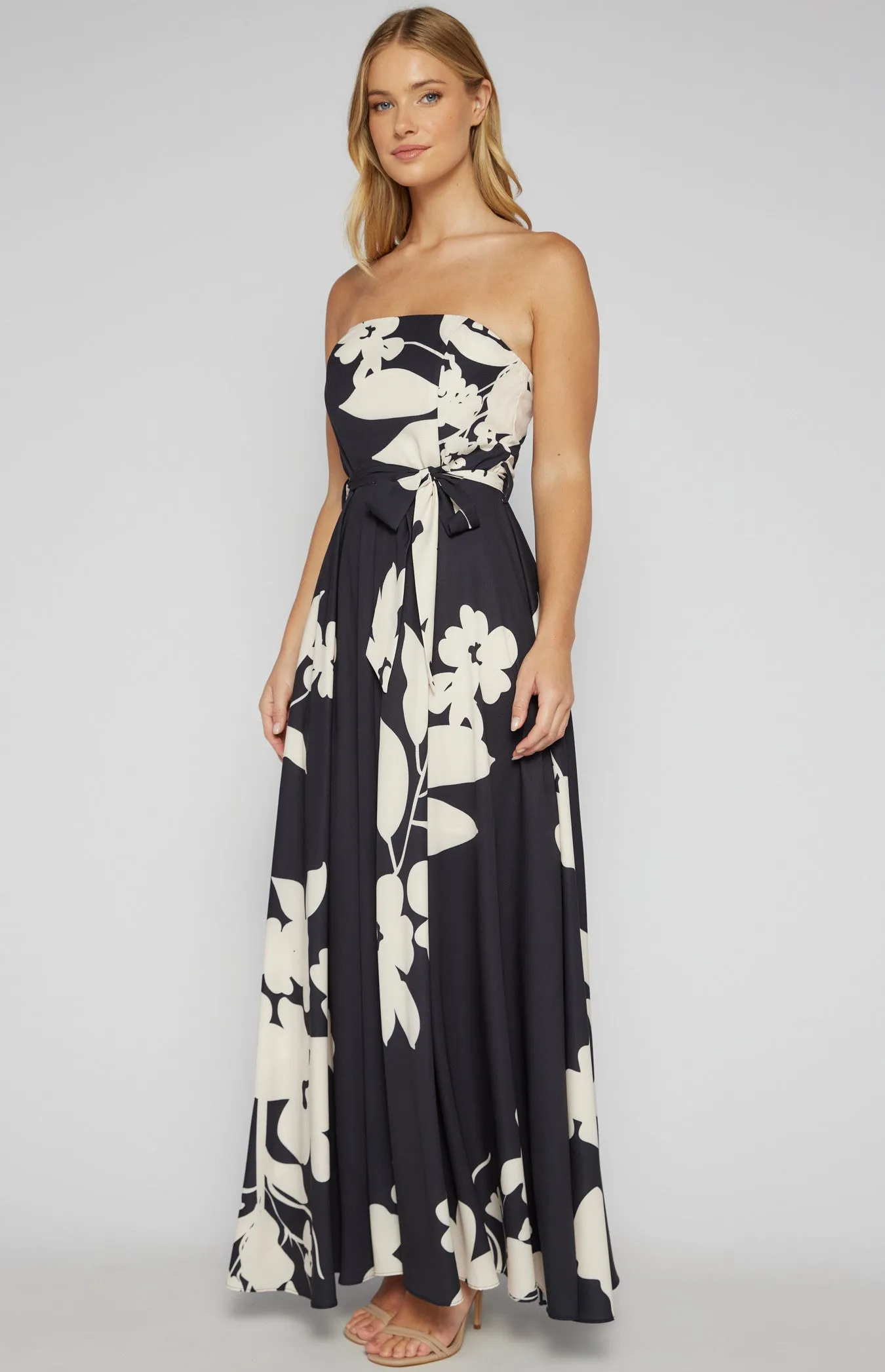 Abstract Floral Strapless Maxi Dress