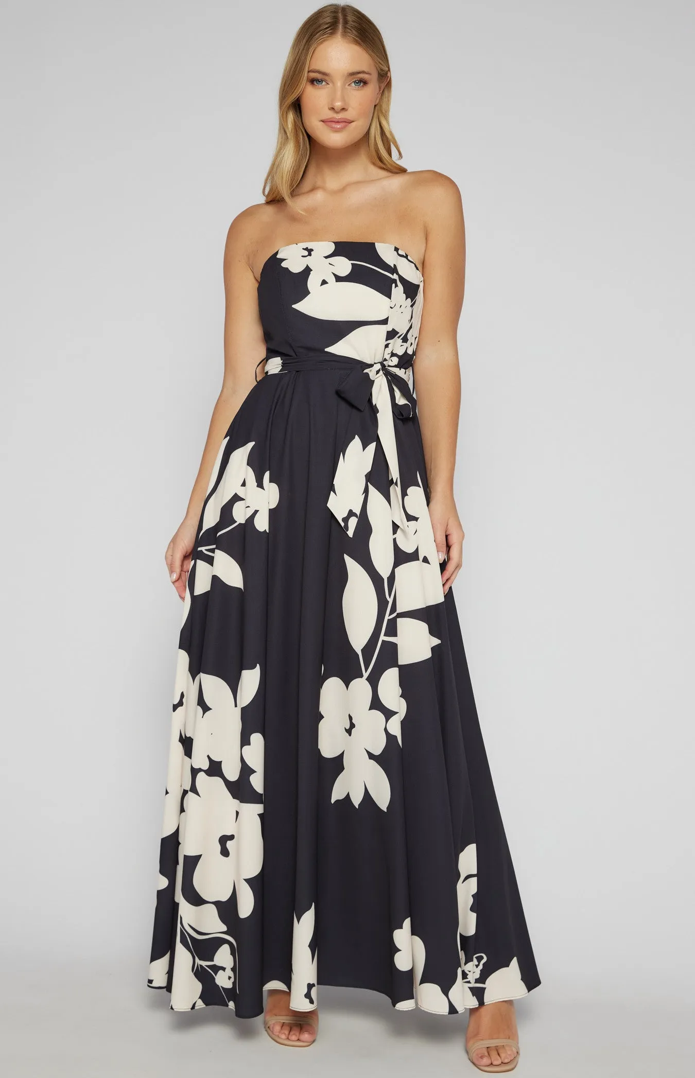 Abstract Floral Strapless Maxi Dress