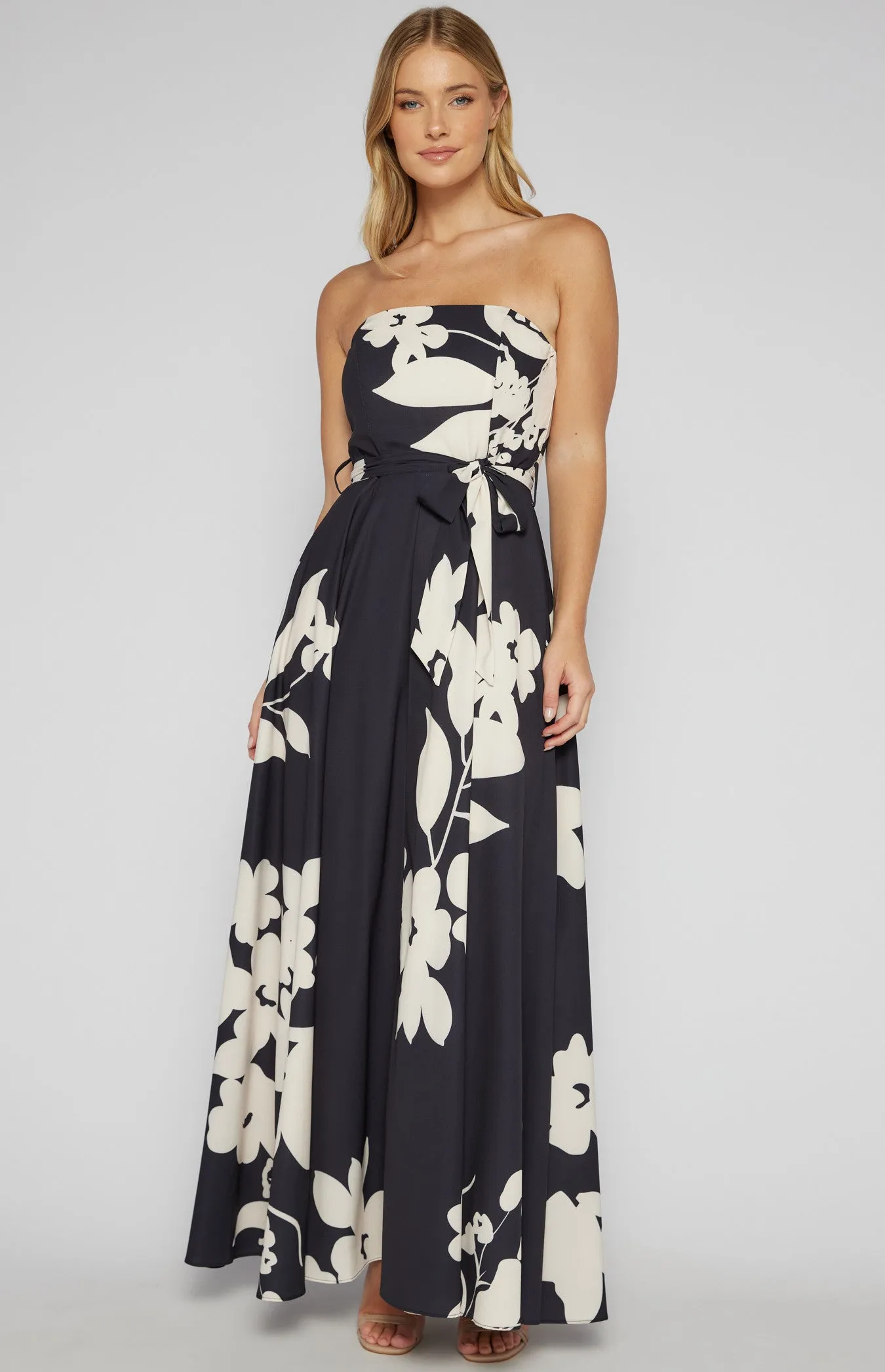 Abstract Floral Strapless Maxi Dress