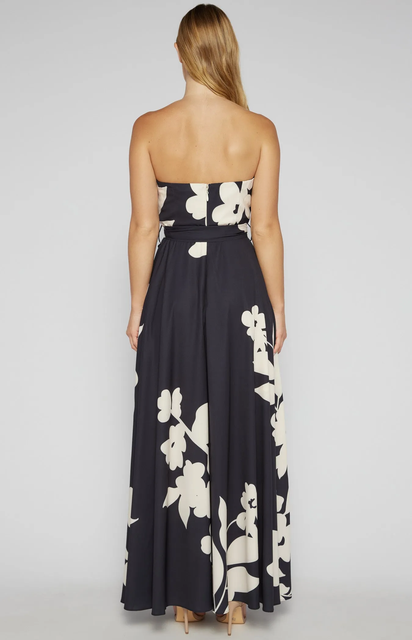 Abstract Floral Strapless Maxi Dress