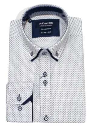 Advise House Of Fashion Long Sleeve Diamond Print Shirt 866 - White/Brown