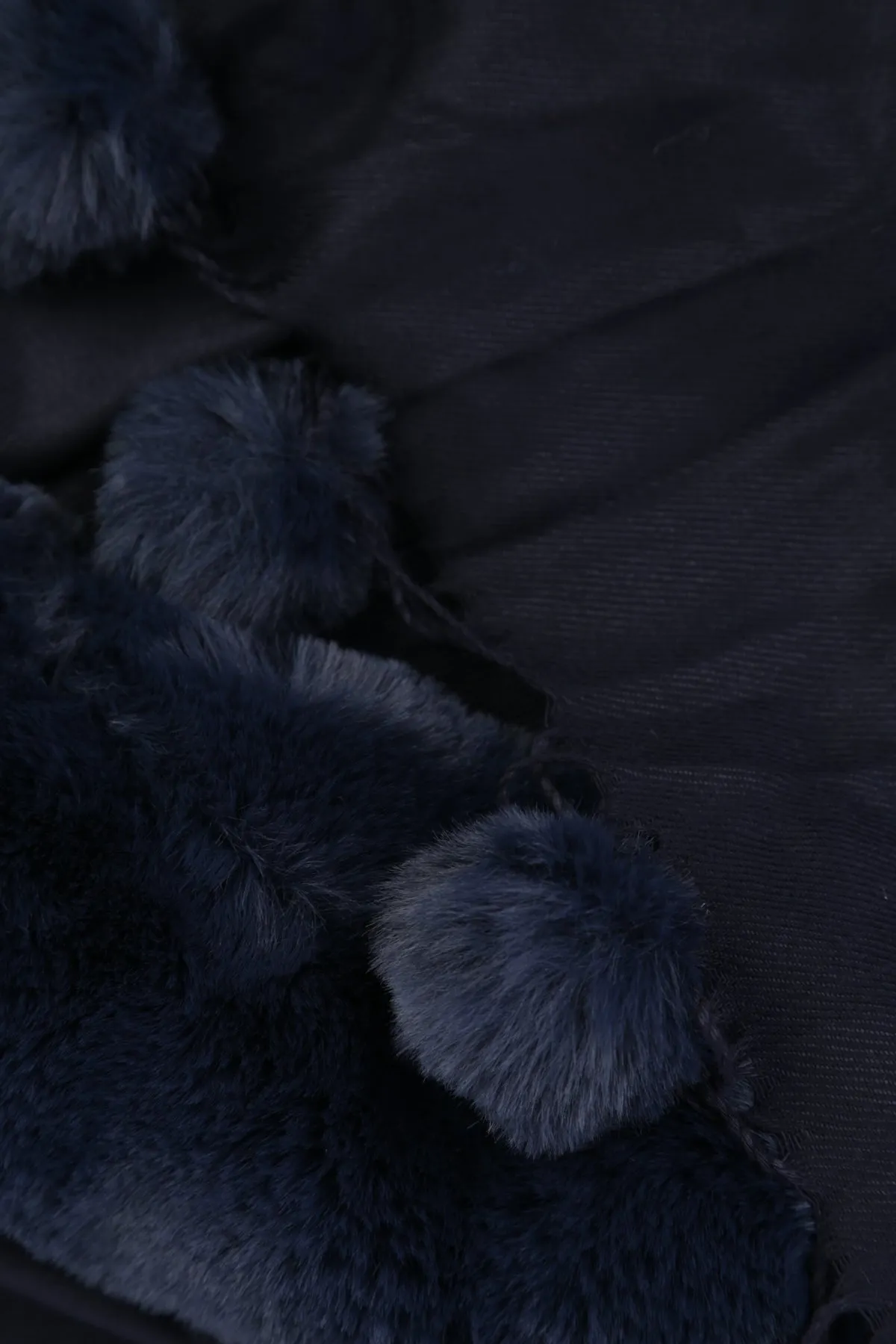Alannah Navy Fur Collar Scarf with Pom Tassel