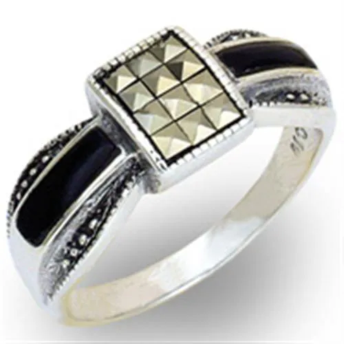Antique Tone 925 Sterling Silver Ring with Semi-Precious Jade in Jet for Women Style 20126