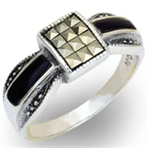 Antique Tone 925 Sterling Silver Ring with Semi-Precious Jade in Jet for Women Style 20126