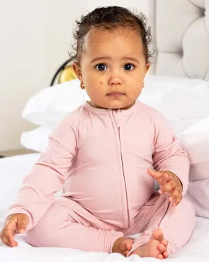 BABYGO® Dusty Pink Ribbed Zip Sleepsuit