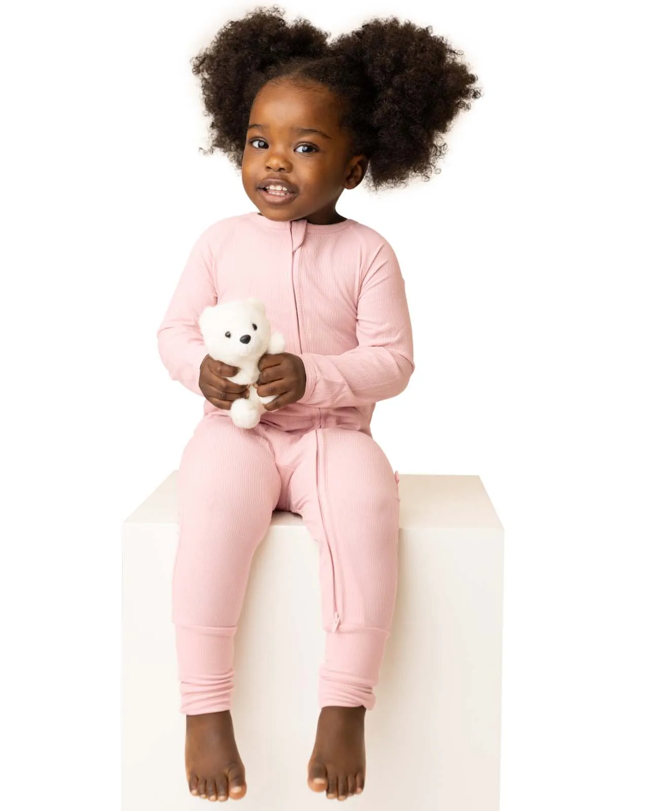 BABYGO® Dusty Pink Ribbed Zip Sleepsuit
