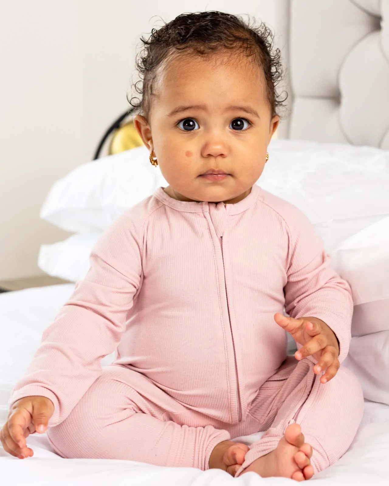 BABYGO® Dusty Pink Ribbed Zip Sleepsuit