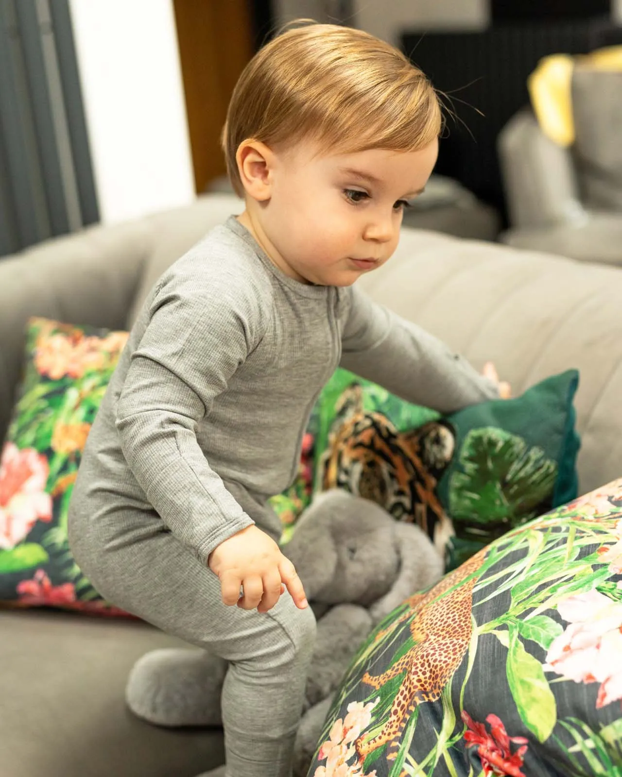 BABYGO® Grey Ribbed Zip Sleepsuit