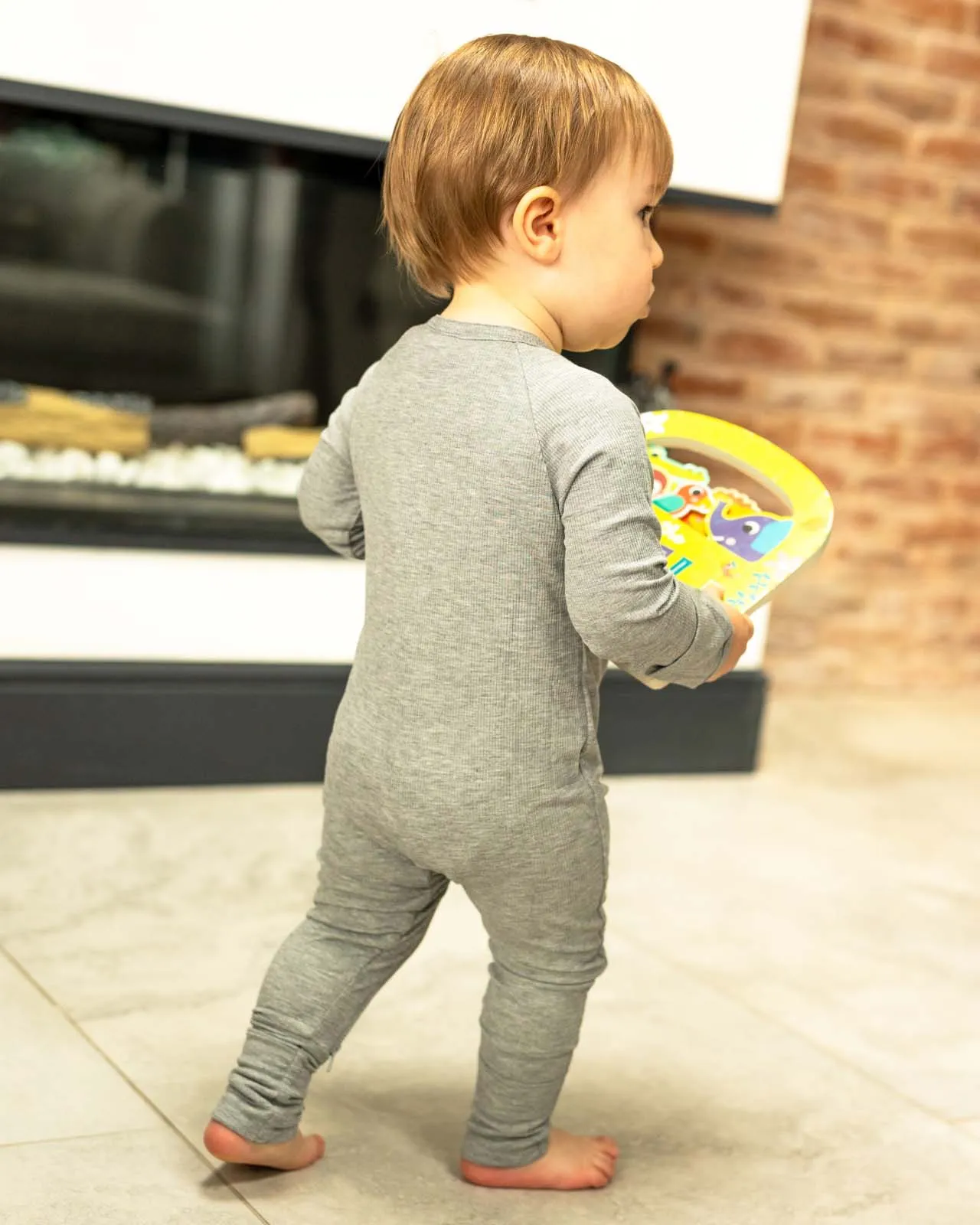 BABYGO® Grey Ribbed Zip Sleepsuit