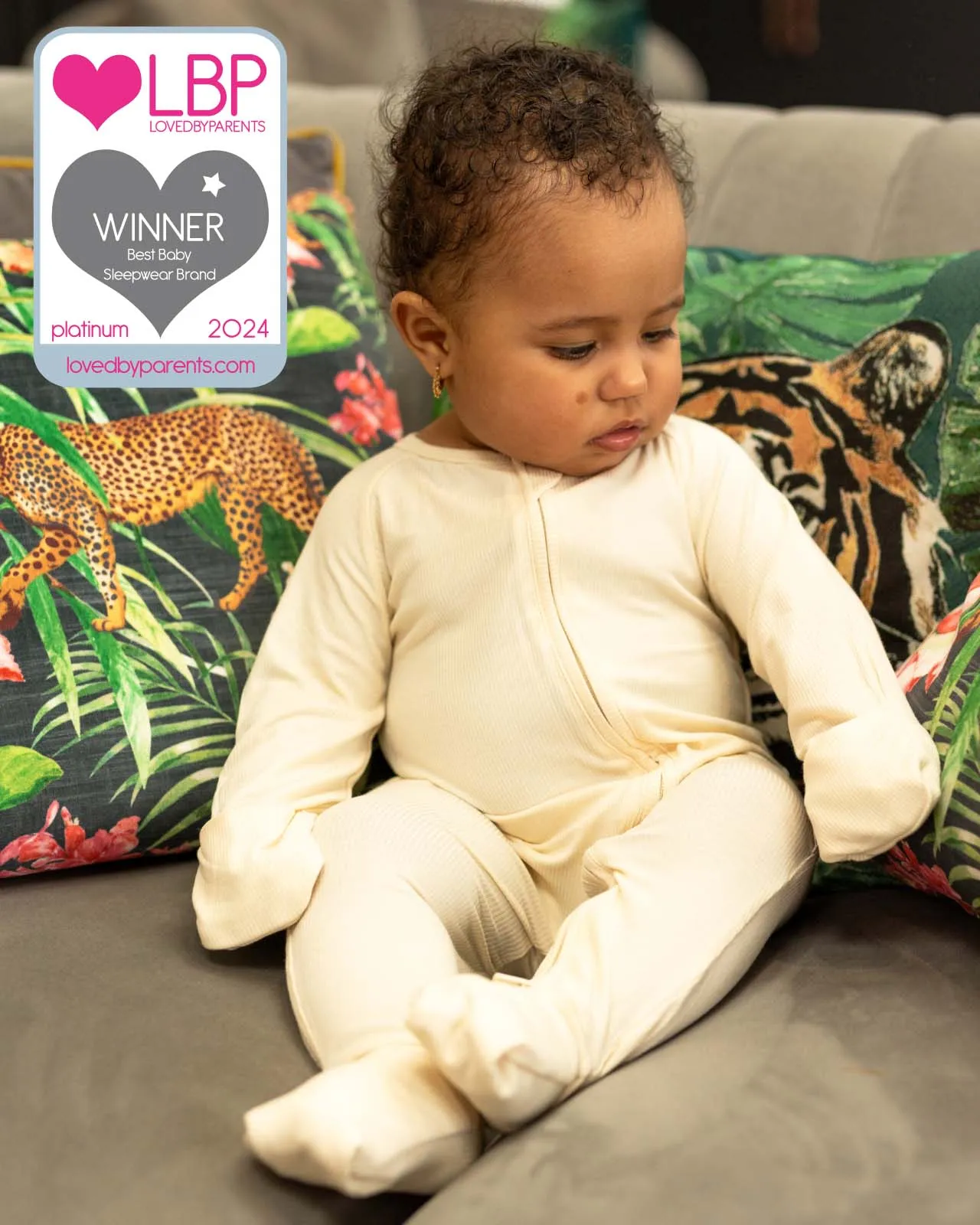 BABYGO® Ivory Ribbed Zip Sleepsuit