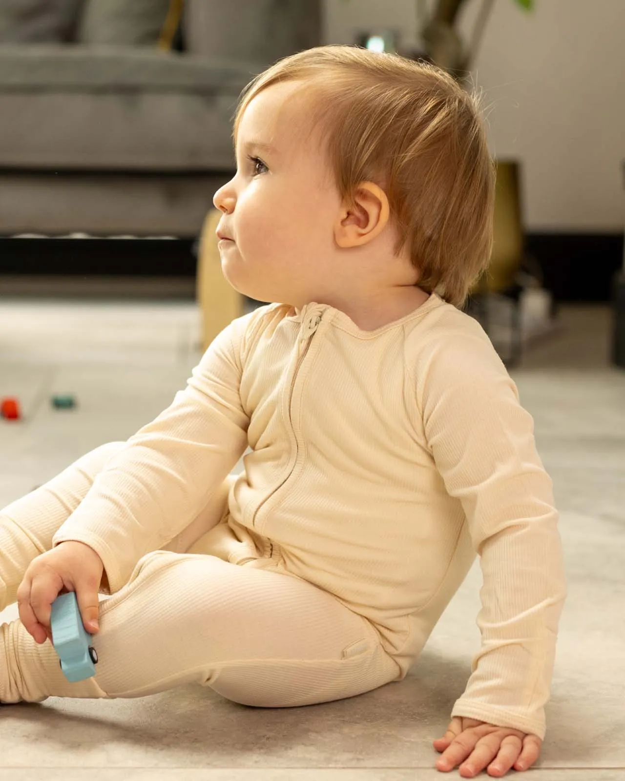 BABYGO® Ivory Ribbed Zip Sleepsuit
