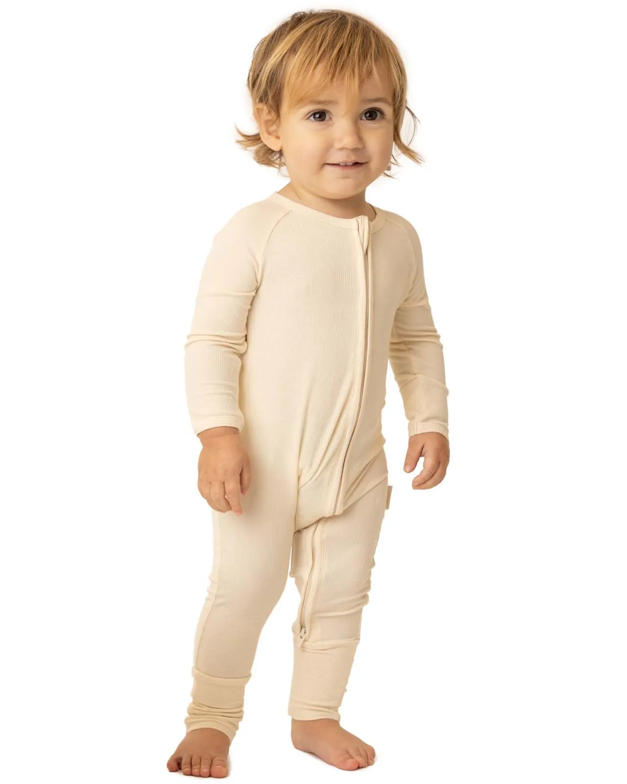 BABYGO® Ivory Ribbed Zip Sleepsuit