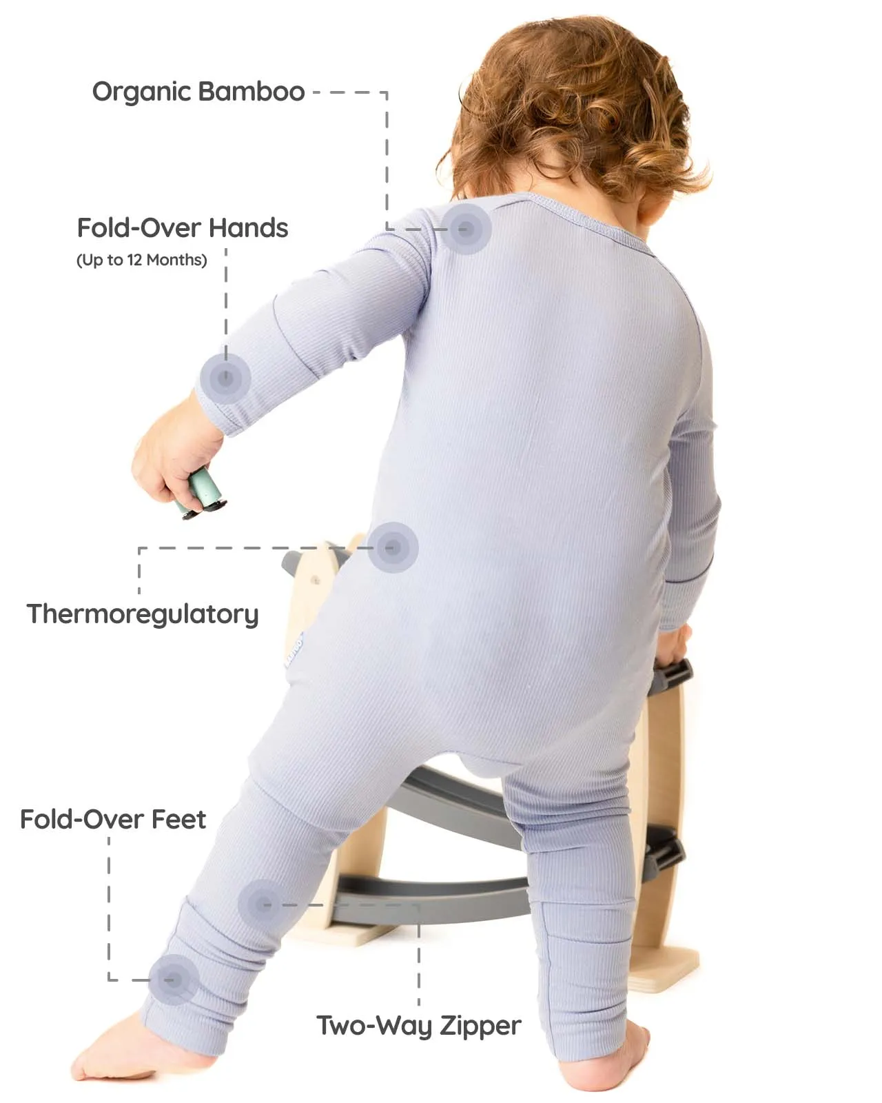 BABYGO® Slate Blue Ribbed Zip Sleepsuit