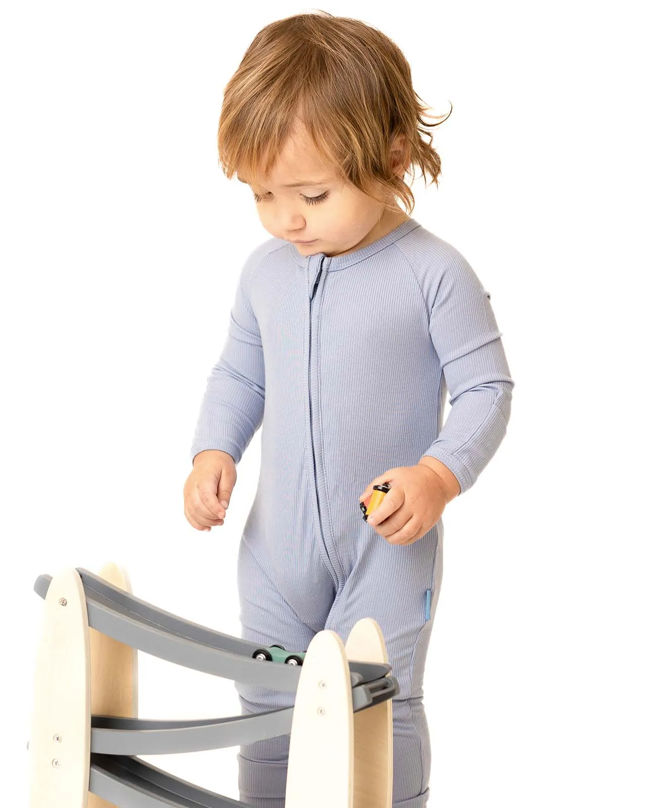 BABYGO® Slate Blue Ribbed Zip Sleepsuit