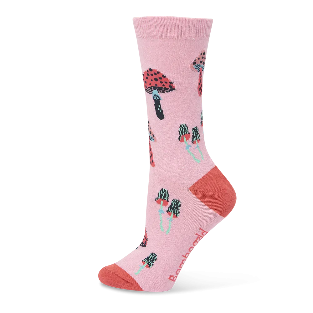 Bamboozld: Womens Enchanted Mushrooms Pink Marle Bamboo Sock