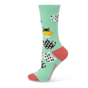 Bamboozld: Womens Kitty in a Teacup Mint Bamboo Sock