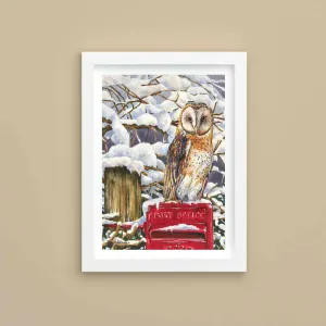Barn Owl on Post Box - Lithographic Print