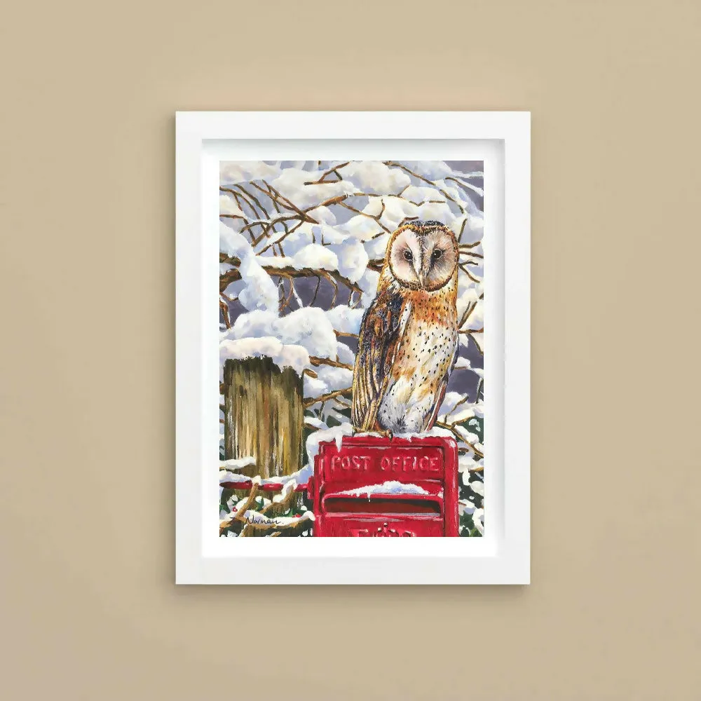 Barn Owl on Post Box - Lithographic Print