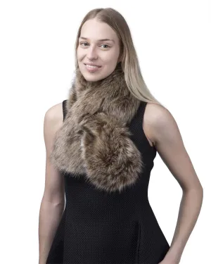 BasicSense Winter Long Fluffy Faux Fur Collar Wrap Inner Fleece Fabric for Women Warm Tippet Russian Style Scarf Brown
