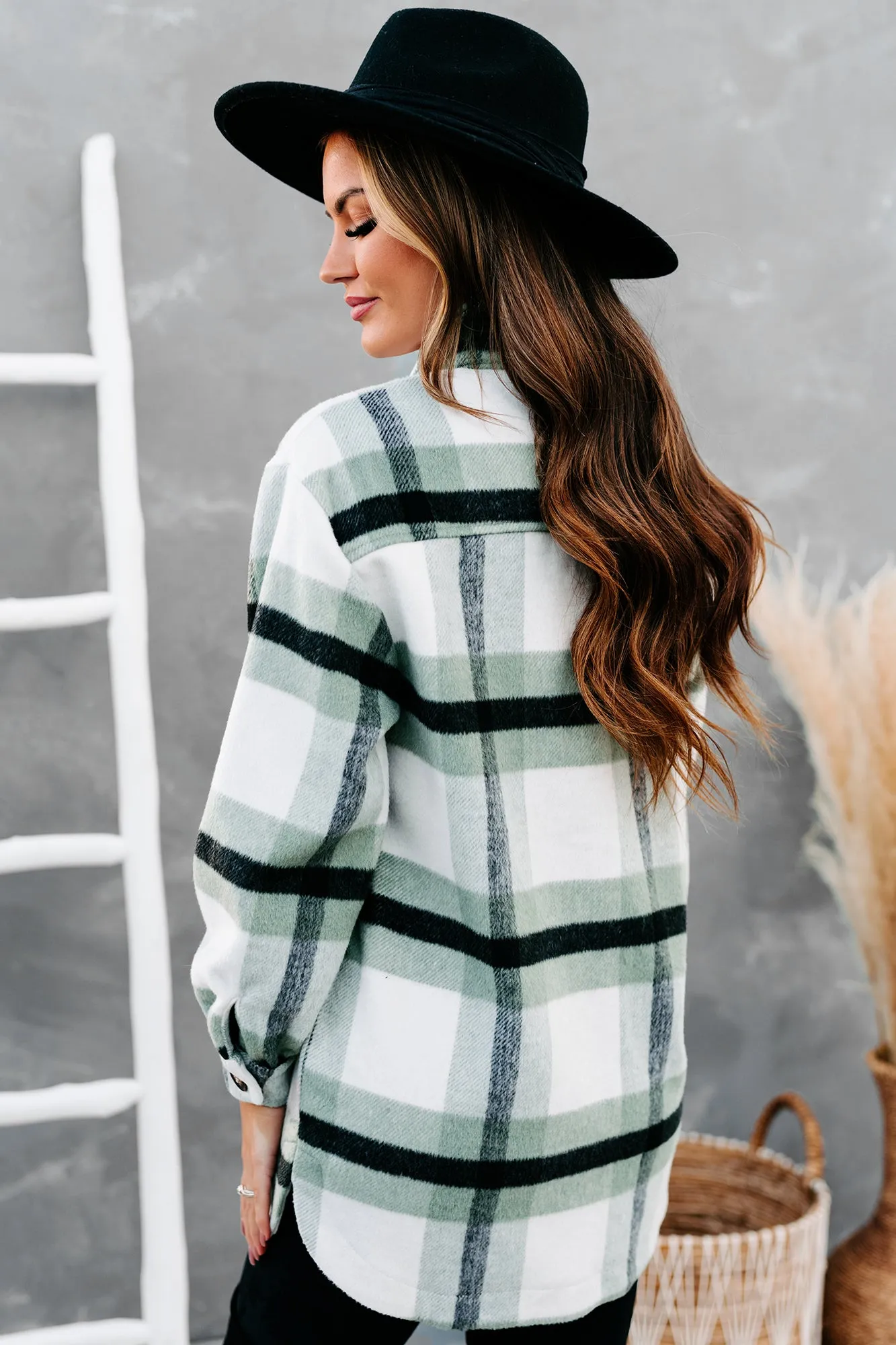 Big City Dreams Wool Plaid Shacket (Sage)