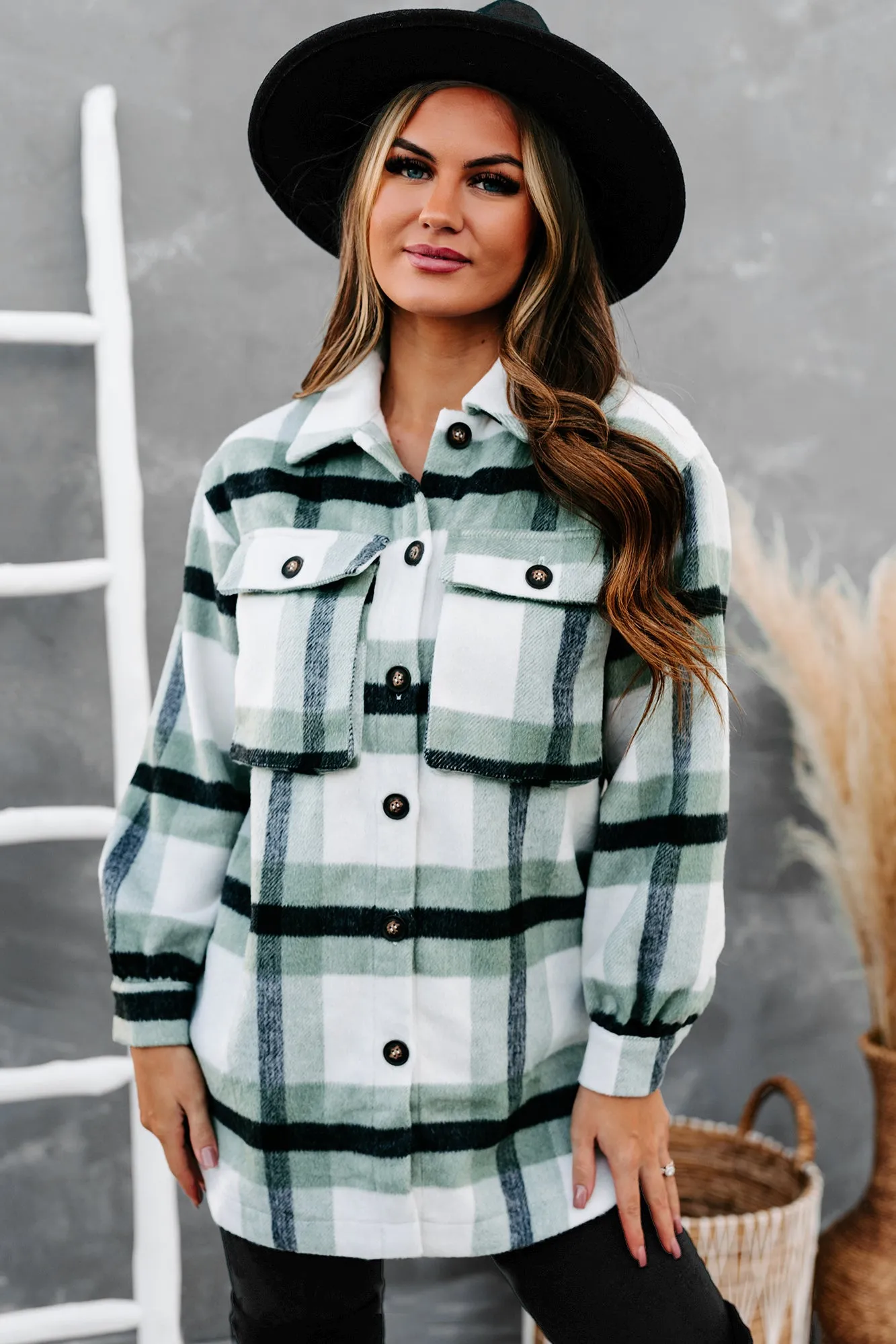 Big City Dreams Wool Plaid Shacket (Sage)