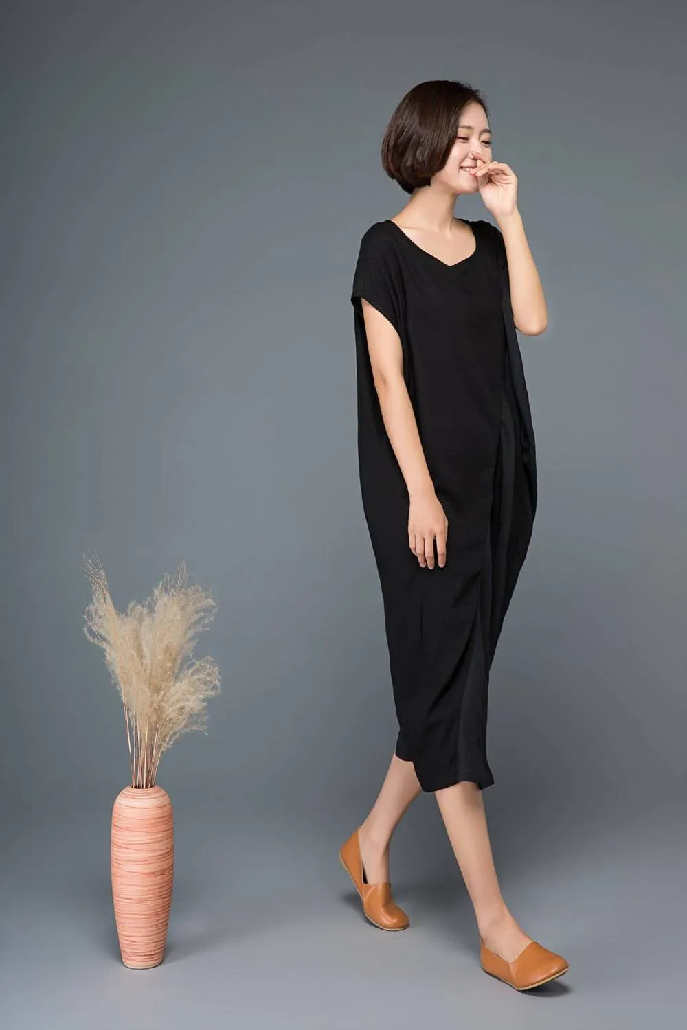 Black linen dress, linen dress, black dress, linen dresses for women, pocket dress, midi dress, summer dress, pluse size dress C1148