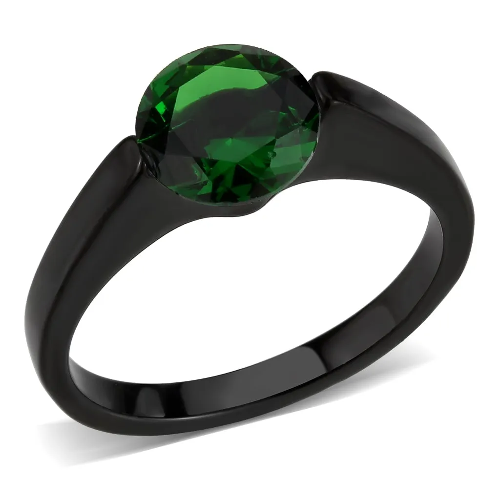 Black Stainless Steel Ring with Synthetic in Emerald for Women Style TK3738