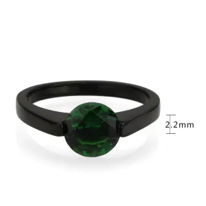 Black Stainless Steel Ring with Synthetic in Emerald for Women Style TK3738