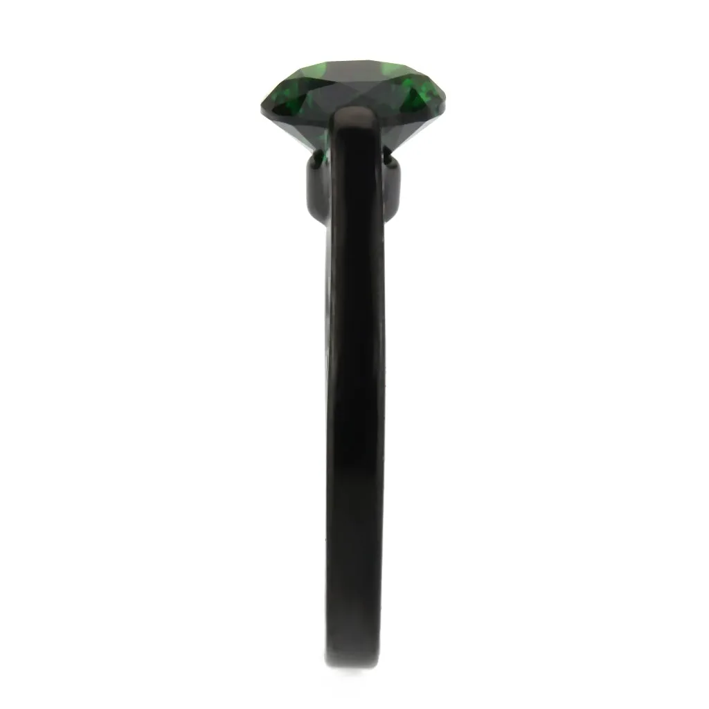Black Stainless Steel Ring with Synthetic in Emerald for Women Style TK3738