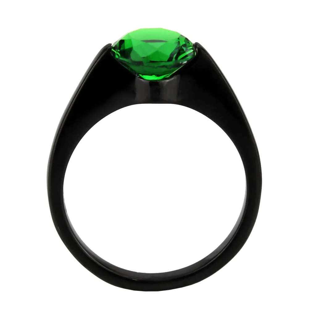 Black Stainless Steel Ring with Synthetic in Emerald for Women Style TK3738
