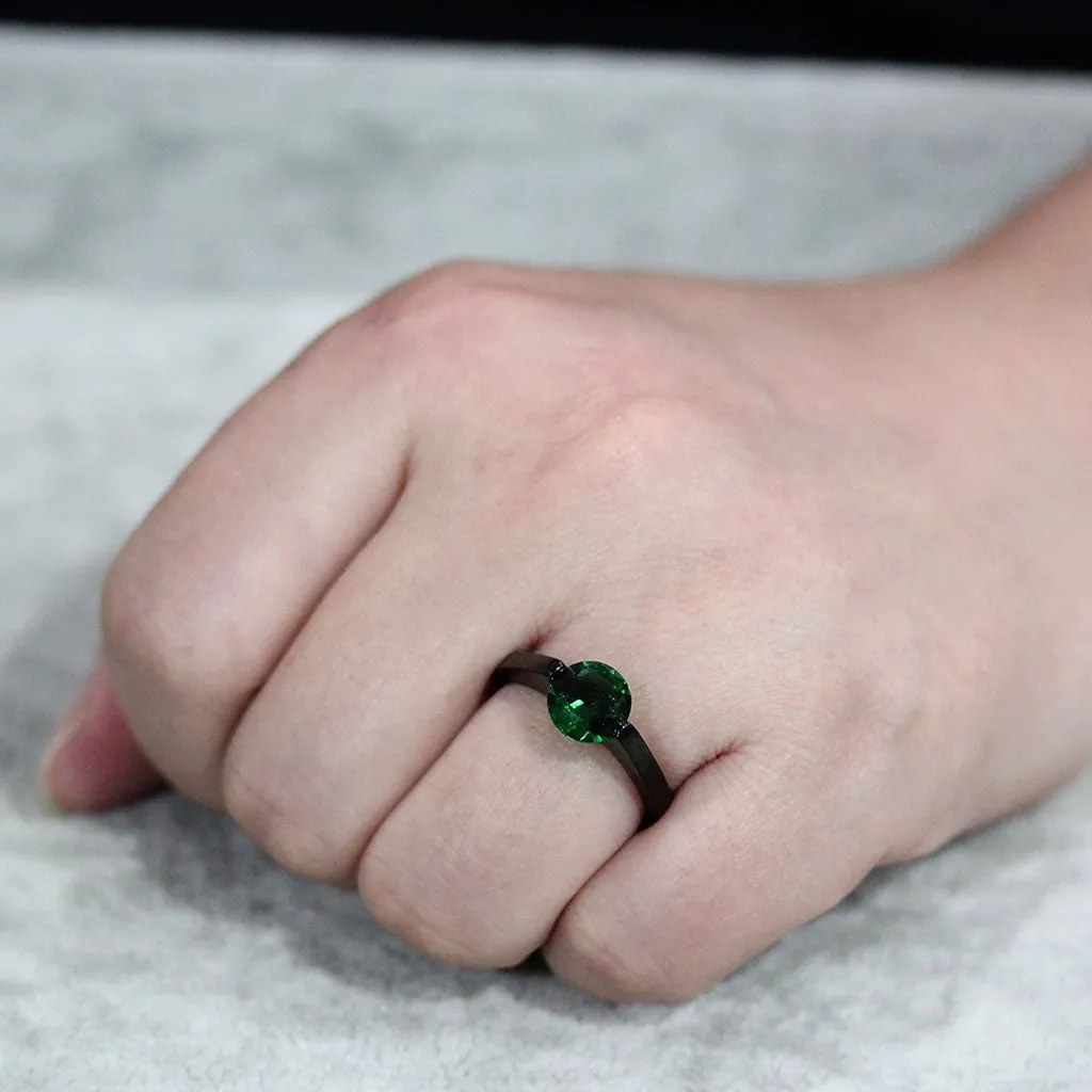 Black Stainless Steel Ring with Synthetic in Emerald for Women Style TK3738