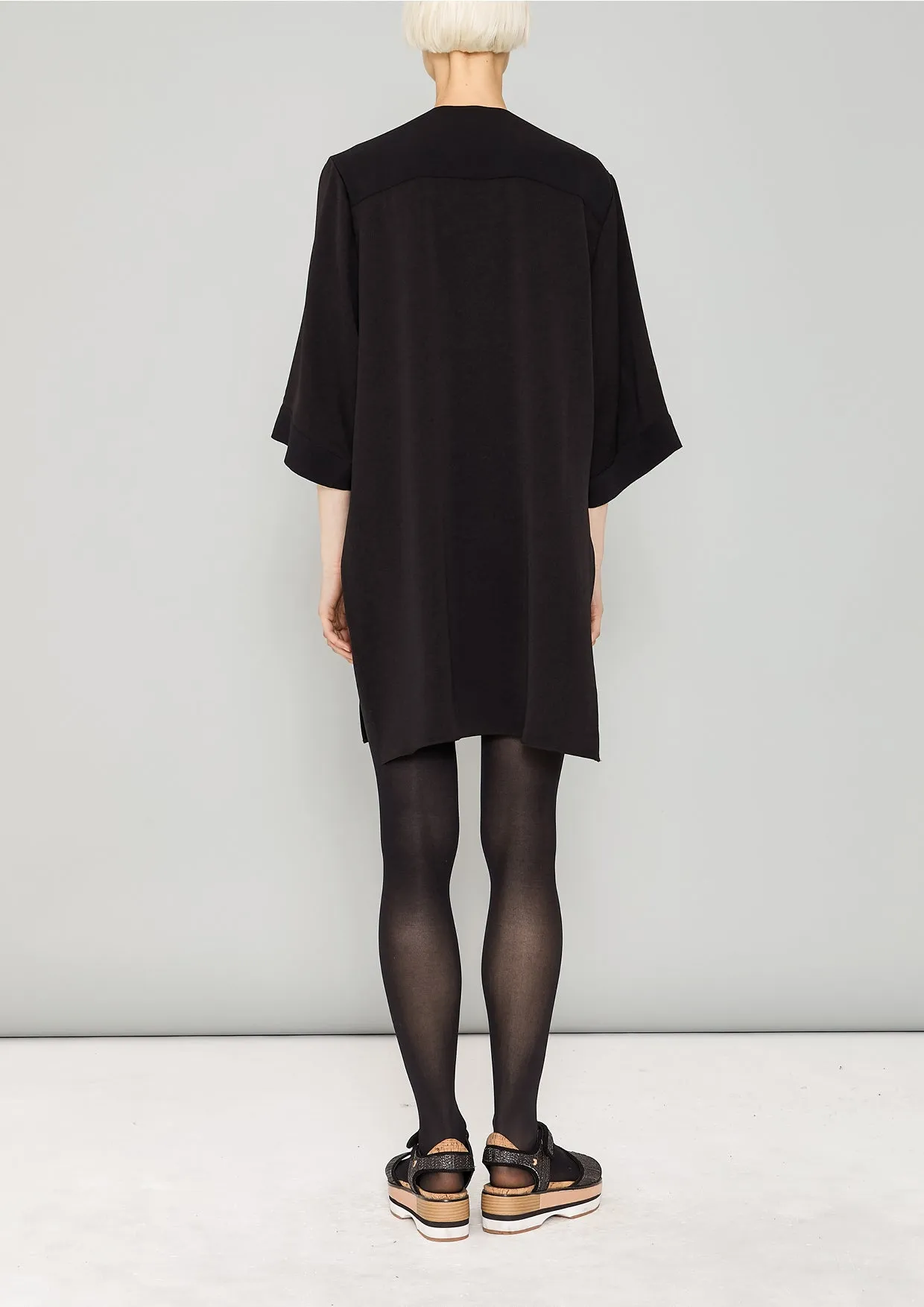 BLOUSE - POCKETS V-COLLAR - HEAVY DRAPING black