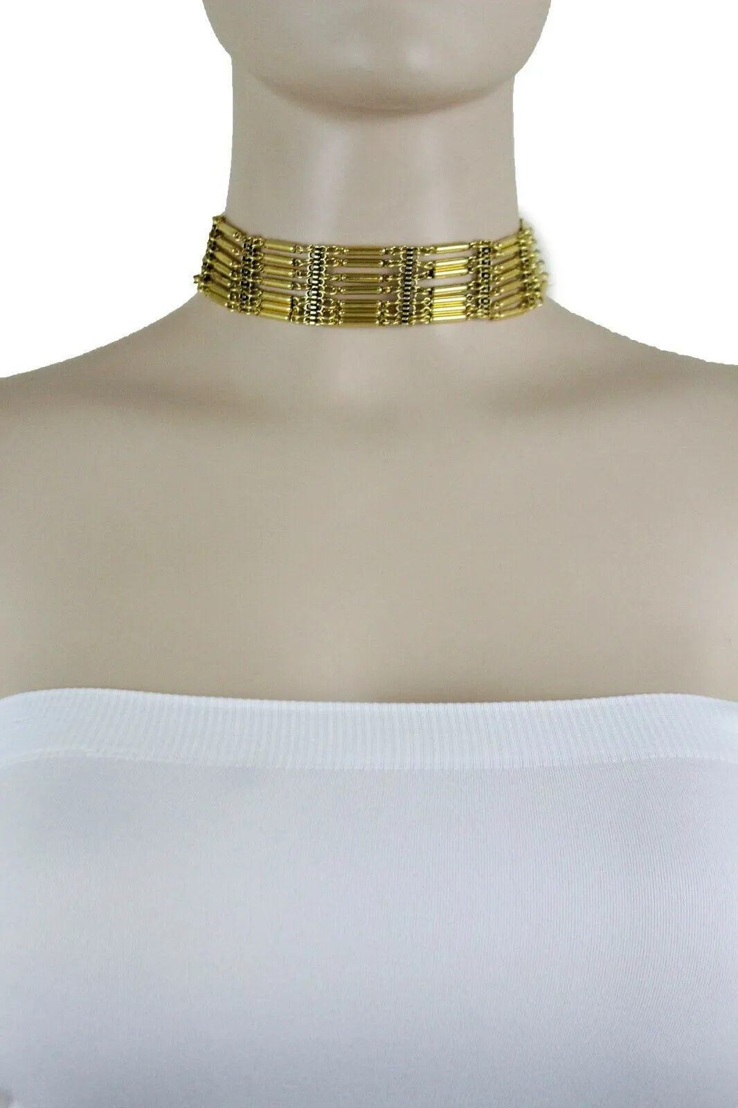 Bohemian Gold Metal Choker Necklace   Earrings Jewelry