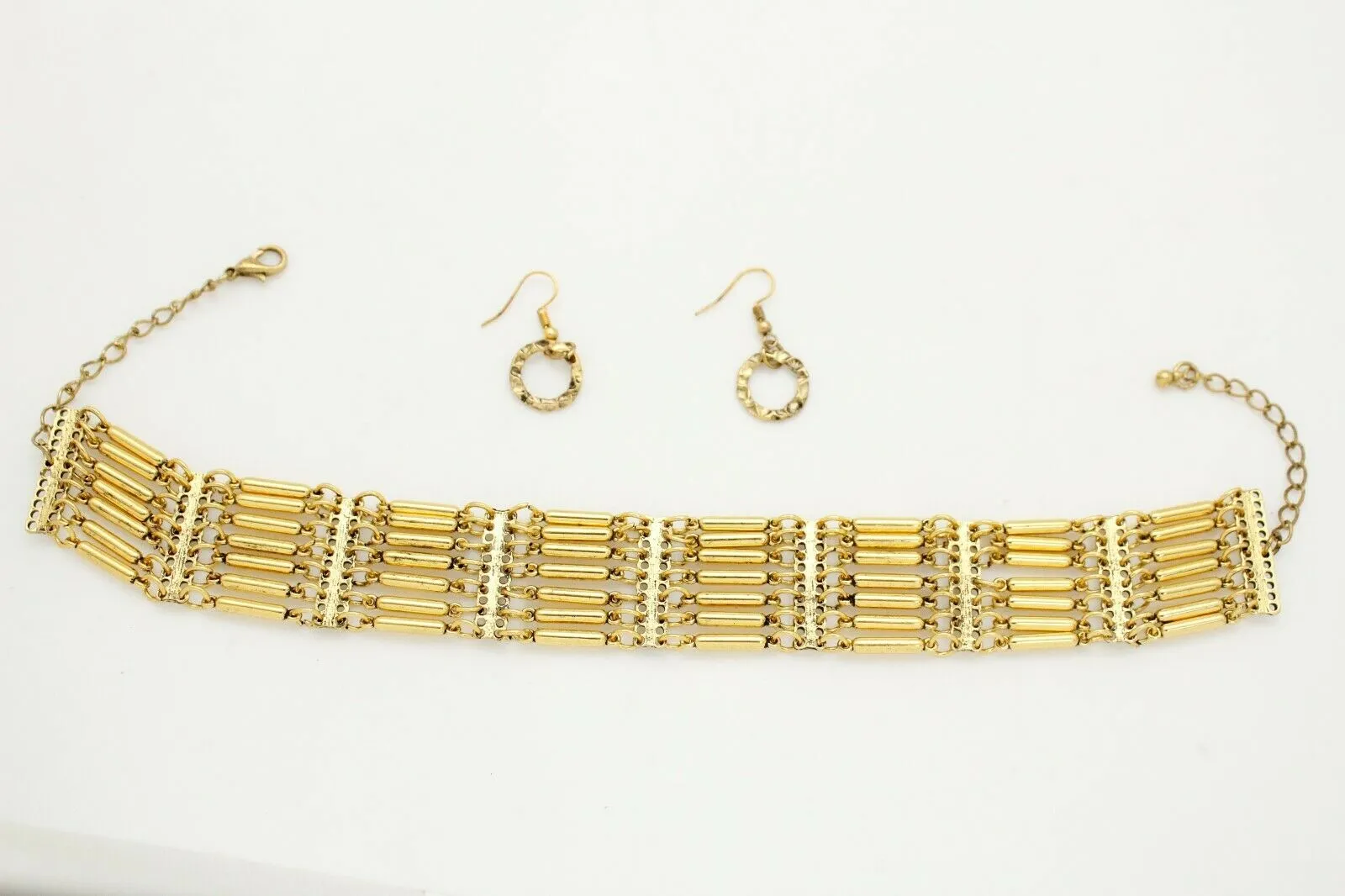 Bohemian Gold Metal Choker Necklace   Earrings Jewelry