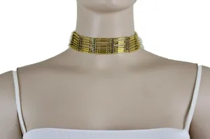 Bohemian Gold Metal Choker Necklace   Earrings Jewelry
