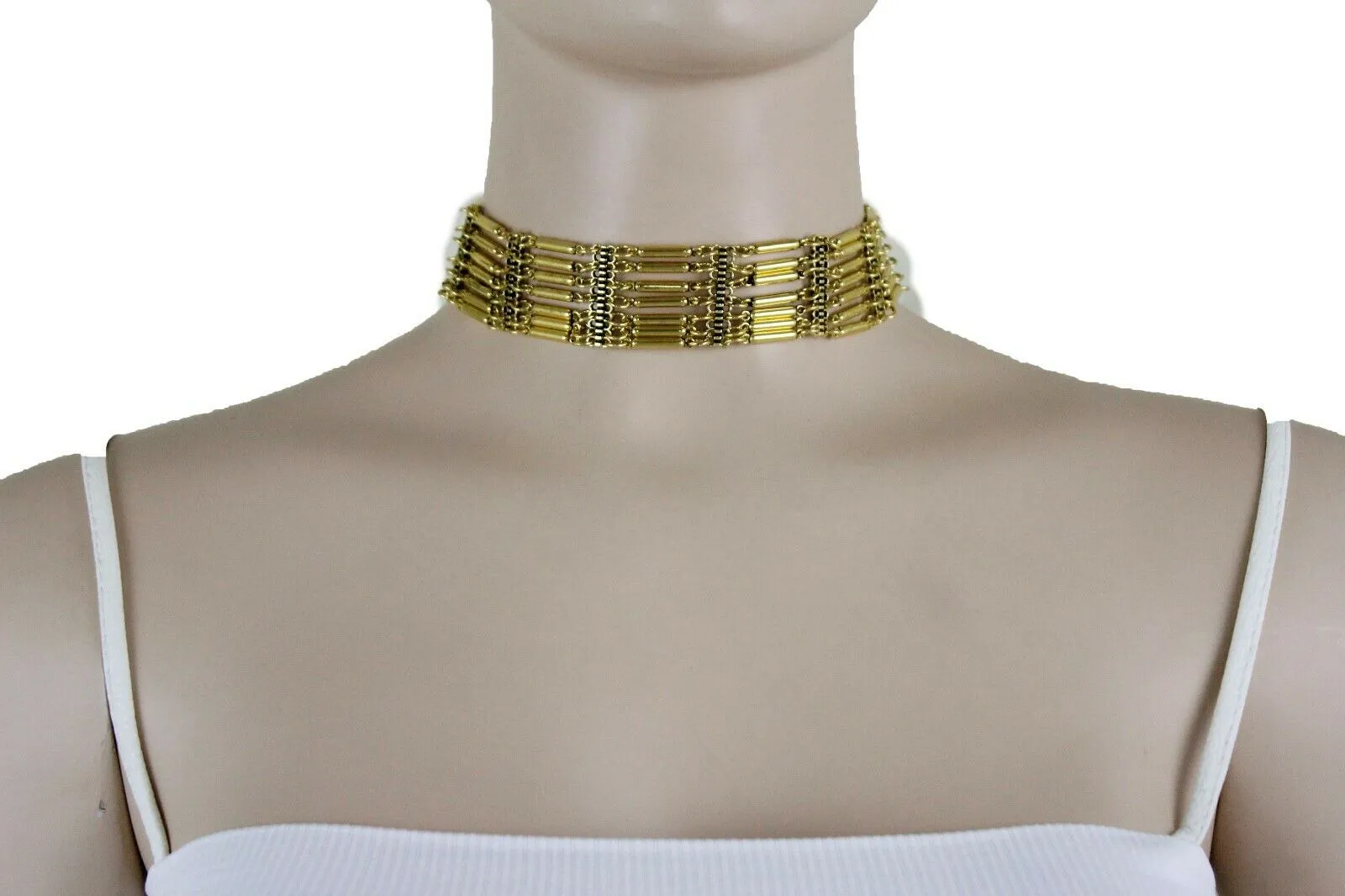 Bohemian Gold Metal Choker Necklace   Earrings Jewelry