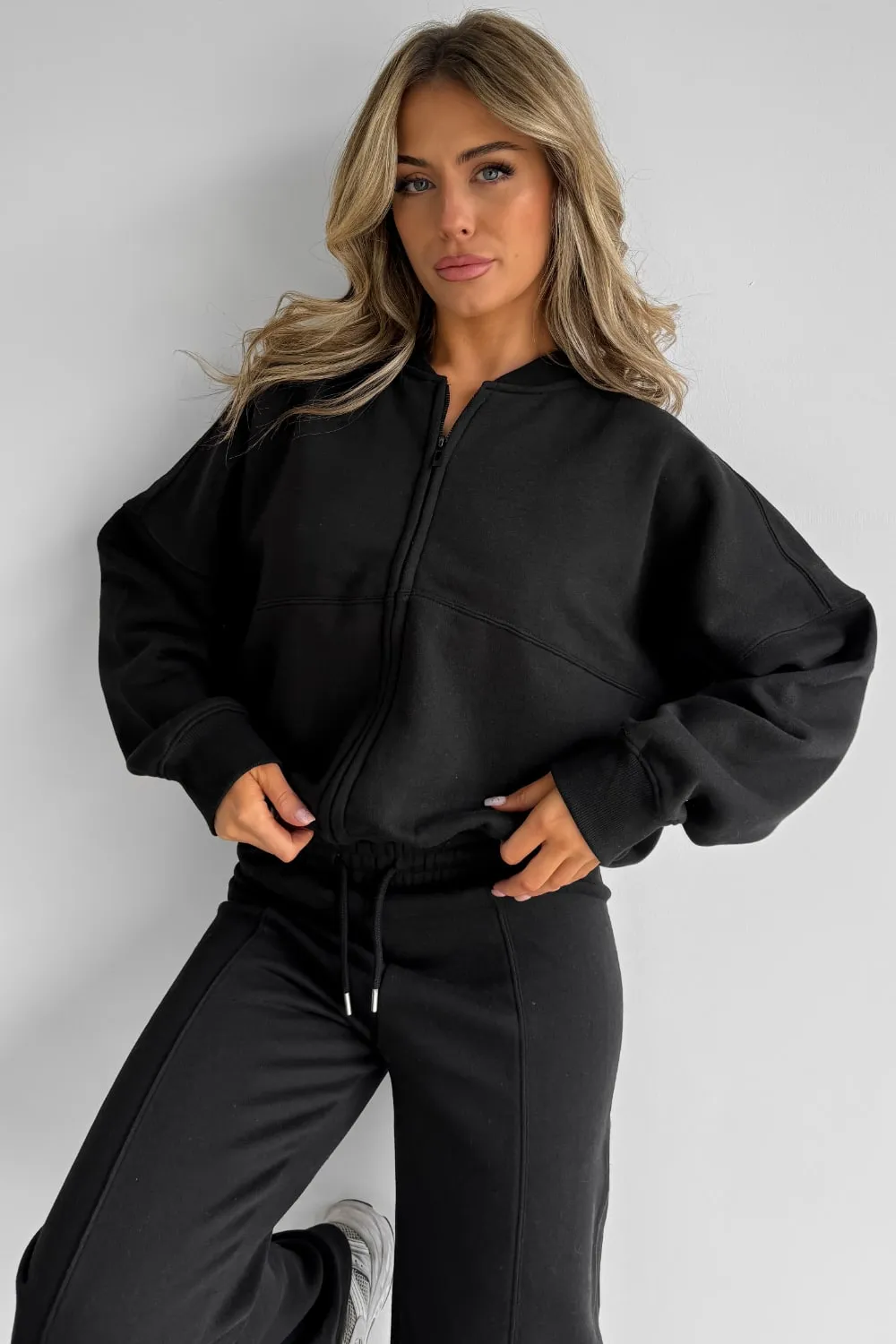 Bomber Jacket Jogger Tracksuit Set - Black
