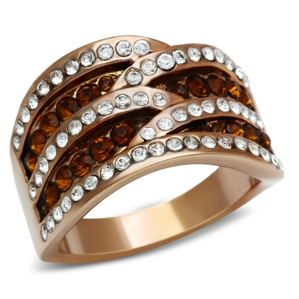 Brass Ring Top GRD Crystal Smoked Quartz GL217 for Women Style Rose