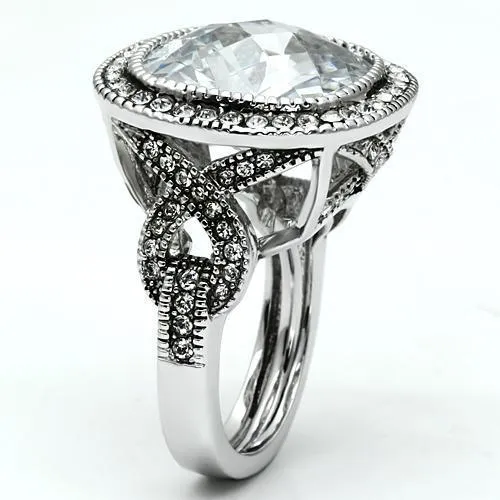 Brass Ring with AAA Grade CZ in Clear for Women Style LO2437
