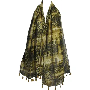Brown & Black Animal Leopard Print Indian boho Long Scarf Shawl JK71