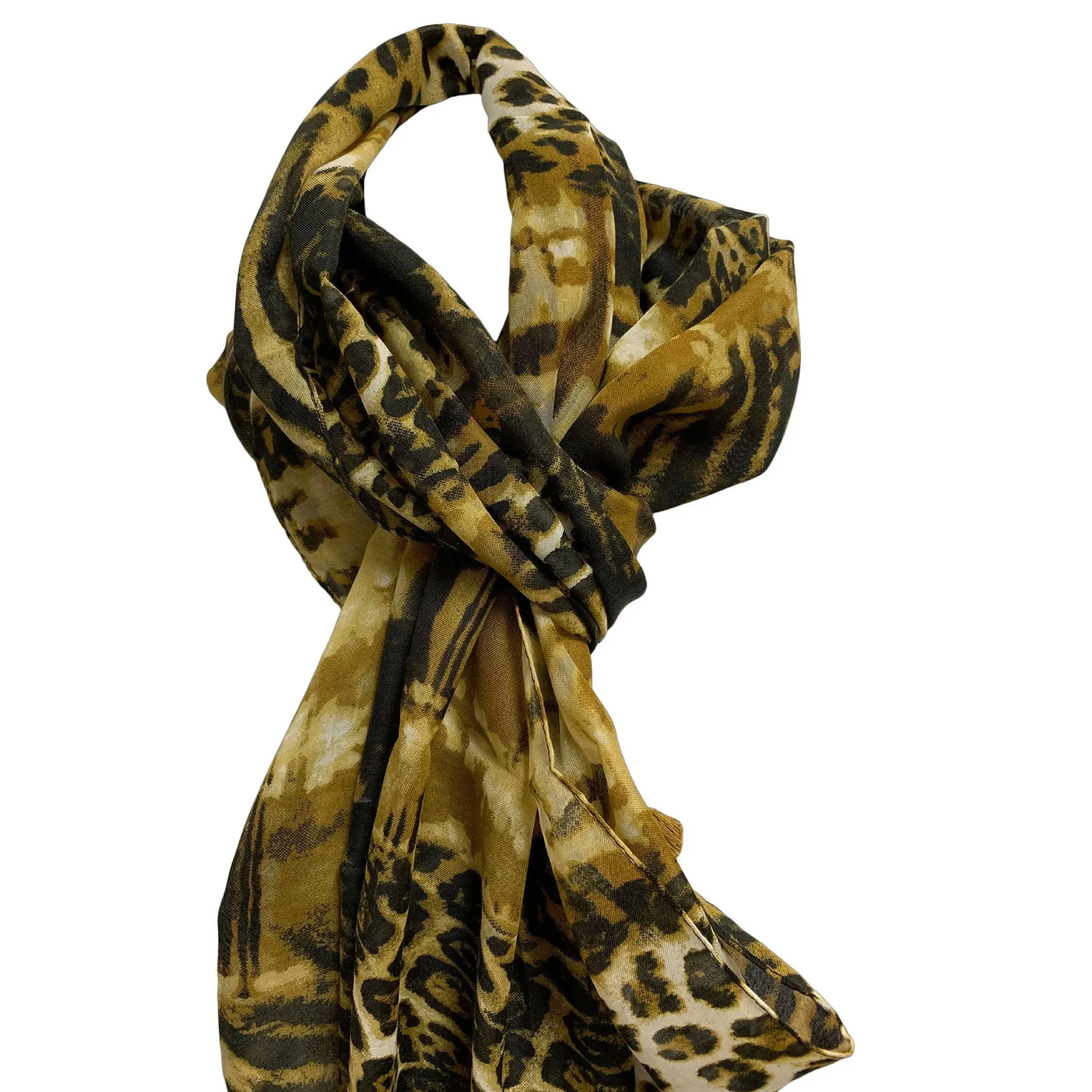Brown & Black Animal Leopard Print Indian boho Long Scarf Shawl JK71