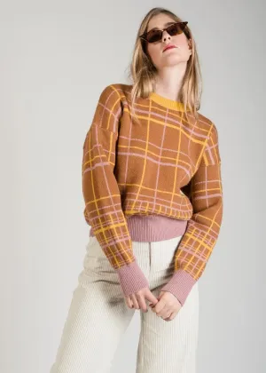 Brown Check Fluffy Jumper with Pastel Colours by Linu